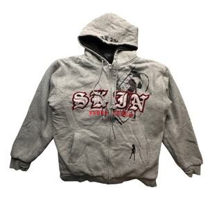 Vintage Skin Industries Sherpa Lined Full Zip Hoodie Sweatshirt Mens Large Gray